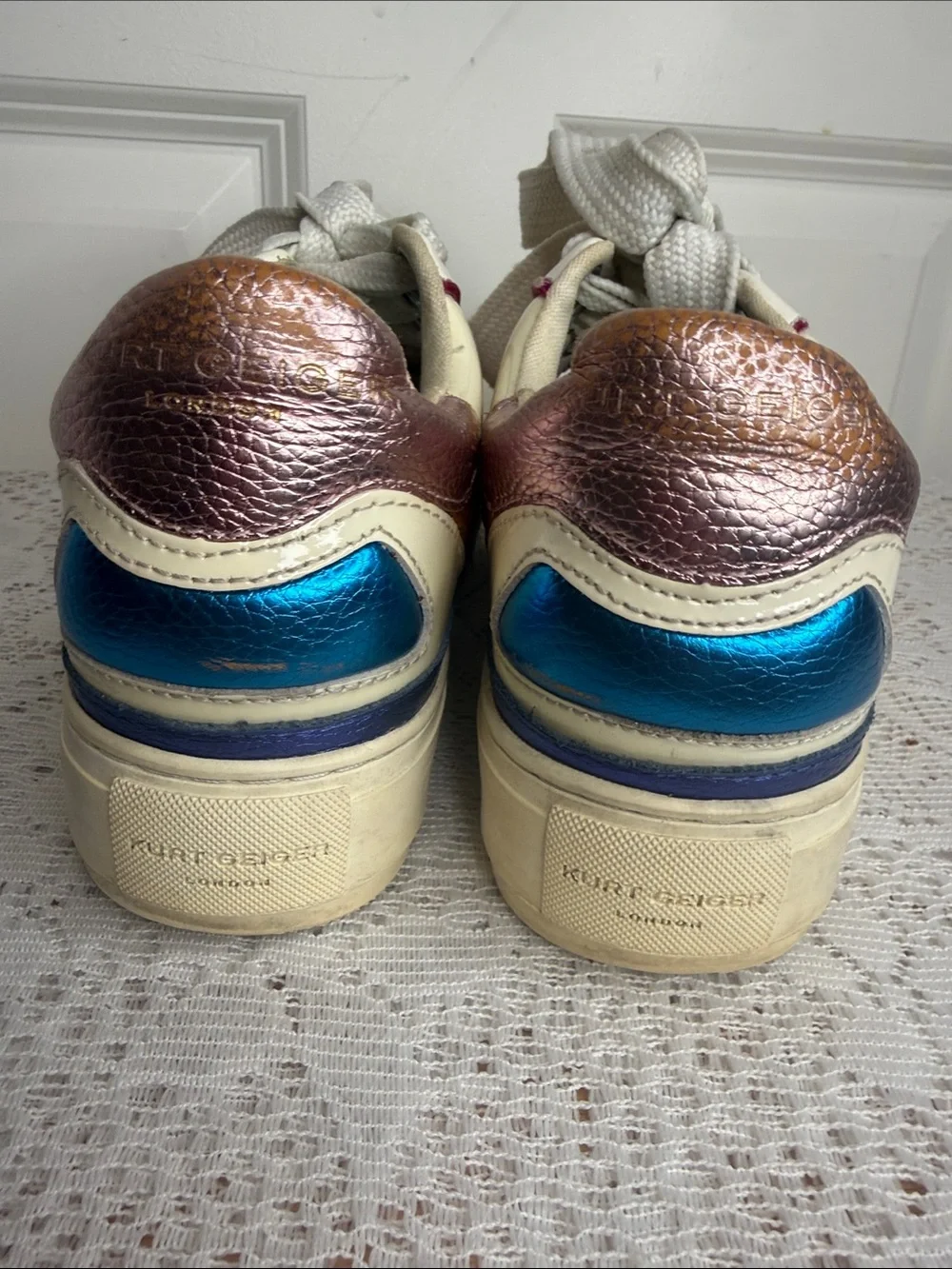 Kurt Geiger London Southbank metallic,suede & leather sneakers shoes sz 7.5 (38)